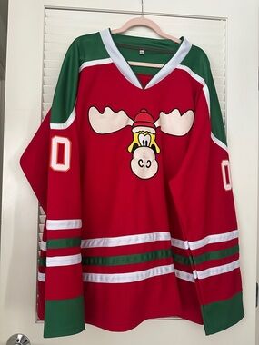 Holiday Moose Hockey Jersey in Red & Green